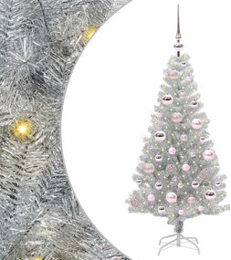 vidaXL Brad de Crăciun cu 150 LED cu suport Argintiu 120 cm PET