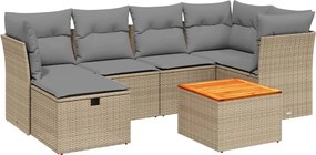 vidaXL Set canapele de grădină, 7 piese, cu perne, bej, poliratan