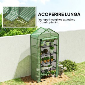 Outsunny Seră Mini pe 5 Niveluri cu Husă Ranforsată, Seră Portabilă cu Ușă Rulabilă și Rafturi de Sârmă, 193x90x49 cm, Verde | Aosom Romania