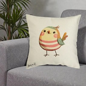 Perna Decorativa Pui Kawaii Pastel Dungat, 40x40 cm, Ecru, Husa Detasabila, Perna Inclusa, BEKZ®