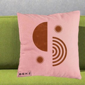 Perna Decorativa Boho Sun si Spirala, 40x40 cm, Roz, Husa Detasabila, Perna Inclusa, BEKZ®