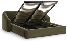 Pat matrimonial verde tapițat cu spațiu de depozitare cu somieră 160x200 cm Campi – Cosmopolitan Design