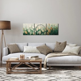 Tablou - Frunze verzi-aurii (cu ceas) (90x30 cm)