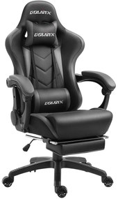 DOWINX Scaun gaming, ergonomic, suport lombar cu masaj, spătar rabatabil, tetieră, suport pentru picioare, rezistent 150 kg, piele PU, Negru/Gri