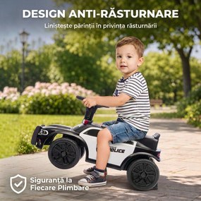AIYAPLAY Mașinuță Ride-on Copii 18-36 Luni, Model Poliție, Muzică, Spațiu Sub Scaun, Negru | Aosom Romania
