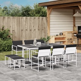 vidaXL Set mobilier de grădină, 11 piese, cu perne, alb, textilenă