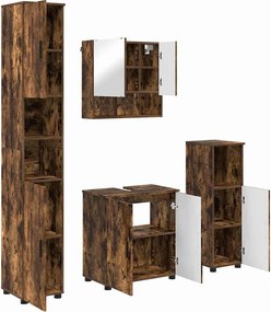 vidaXL Set de mobilier pentru baie Pe perete 4 pcs Stejar fumuriu
