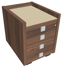 Comodă mobilă Verno 47 x 60 cm cu sticlă, 4 sertare, nuc / vanilie