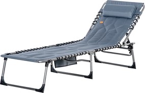 Outsunny Șezlong, șezlong de grădină pliant, șezlong pliant cu pernă, spătar reglabil în 5 trepte, țesătură Oxford, 188 x 57 x 30 cm, Gri | Aosom Romania