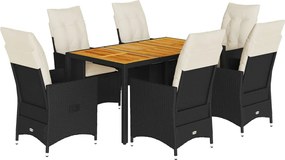 vidaXL Set mobilier de grădină cu perne, 7 piese, negru, poliratan