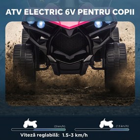 AIYAPLAY Quad Electric pentru Copii 6V, ATV cu Faruri LED și Muzică, 18-56 Luni, Roz | Aosom Romania