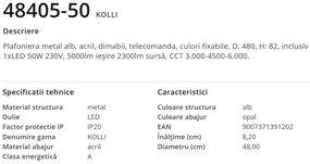 Lustra LED moderna cu telecomanda KOLLI 48405-50 GL