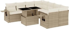 vidaXL Set canapele de grădină, 9 piese, cu perne, bej, poliratan