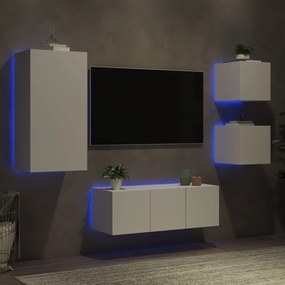 3216825 vidaXL Unități de perete TV cu LED-uri, 5 piese, alb, lemn prelucrat