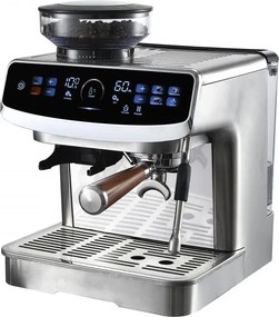 La mâna a doua: Espressor manual cu rasnita incorporata Finlux FEM-1935D, 2450W, Pompa italiana ULKA 20 bar, 2.2 Ș, 250 g, Cafea boabe si macinata, Spumare lapte, Ecran tactil, Inox