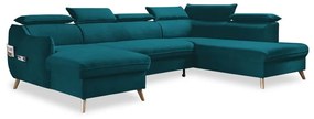 Colțar turcoaz extensibil cu tapițerie din catifea (cu colț pe partea dreaptă/în formă de "U") Sweet Harmony – Miuform
