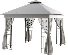 Outsunny Pavilion cu acoperiș dublu, 3x3 m, hidrofug, stabil, rezistent la iarnă, pavilion de grădină cu plasă de țânțari, Gri deschis | Aosom Romania
