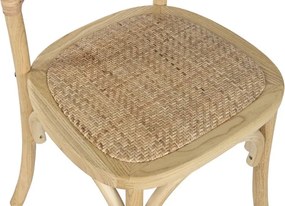 Scaun maro deschis din lemn masiv de ulm cu șezut și spătar împletit din ratan, 87x45x48 cm, „Paillasse"