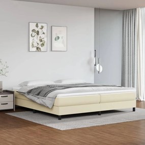 3144281 vidaXL Pat continental cu saltea, crem, 200x200 cm, piele ecologică