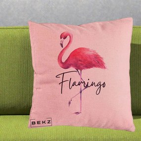 Perna Decorativa Flamingo Acuarela, 40x40 cm, Roz, Husa Detasabila, Perna Inclusa, BEKZ®