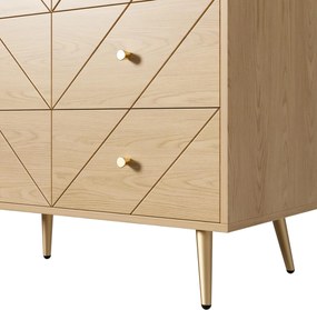 Comodă cu 9 sertare, cu mult spațiu de depozitare, modele geometrice, 120x39x80 cm, Culoare naturală