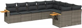vidaXL Set canapele de grădină, 9 piese, cu perne, gri, poliratan
