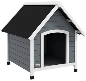 PawHut Căsuță pentru câine de exterior din lemn cu podea detașabilă, adăpost înalt din lemn pentru câini, 75 x 88 x 82 cm, gri | Aosom Romania