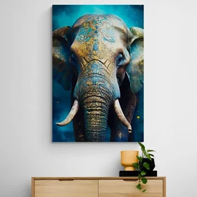 Tablou elefant albastru-auriu