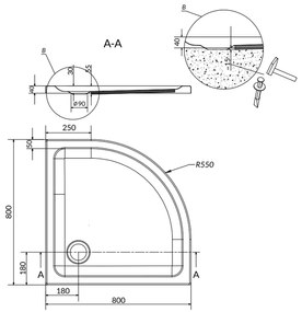 Cadita dus semirotunda 80x80 cm Cersanit Tako 800x800 mm, Semirotunda