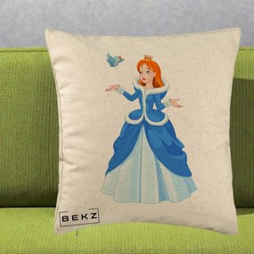Perna Personalizata Printesa Albastra cu Pasare, 40x40 cm, Bej, Husa Detasabila, Perna Inclusa, BEKZ®