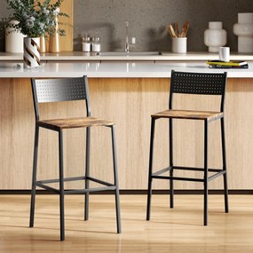 HOMCOM Set 2 Scaune Bar Stil Industrial cu Spătar și Suport pentru Picioare Maro | Aosom Romania