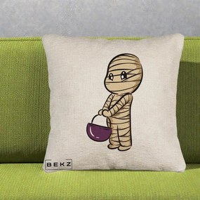 Perna Decorativa Halloween Mummy Kawaii cu Cos, 40x40 cm, Bej Canapea, Husa Detasabila, Perna Inclusa, BEKZ®