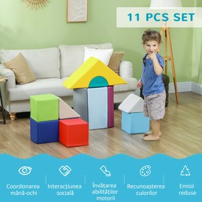 HOMCOM Set de Construcții Moi pentru Copii 1-3 Ani cu 11 Forme, 25x25x50 cm, Multicolor | Aosom Romania