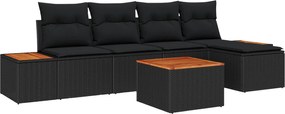 vidaXL Set de canapele pentru grădină cu pernă 6 pcs Negru Rattan poli