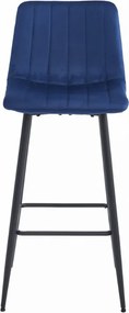 Scaun de bar albastru POZZA VELVET cu picioare negre