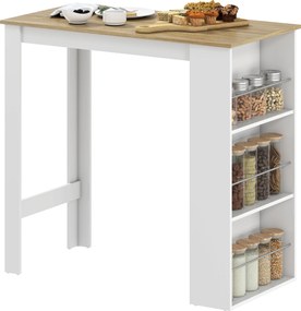 HOMCOM Masă de Bar cu 3 Polițe și Bară de Protecție, Blat de Bucătărie din Oțel și PAL, 112x57x106 cm, Alb | Aosom Romania
