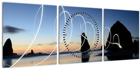 Tabloul - plaja în apus de soare (cu ceas) (90x30 cm)