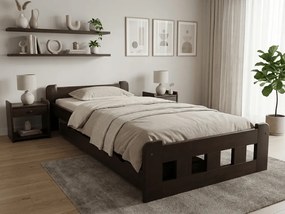 Pat de o persoana inalt Naomi 90x200 cm, nuc Saltele: Fara saltea, Somiera pat: Cu lamele curbate