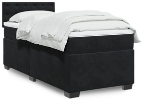 vidaXL Pat box spring cu saltea, negru, 100x200 cm, catifea