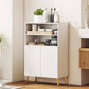 HOMCOM Dulap de Baie cu 2 Rafturi Deschise și Dulap, Dulap Compact cu Uși Amortizate, Raft Reglabil, pentru Bucătărie Living, 60x31.8x93 cm, Alb | Aosom Romania