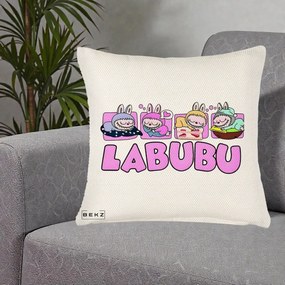 Perna Personalizata Labubu Sleeping Quad, 40x40 cm, Crem Reliefat, Husa Detasabila, Perna Inclusa, BEKZ®