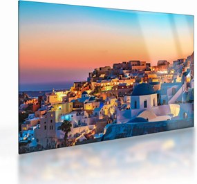 Tablou pe sticlă - Santorini în amurg (70x50 cm)
