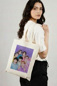Sacosa de Panza pentru Cumparaturi, Geanta Tote, model BTS Army 4, 38x34.5 cm, Alba, BEKZ®