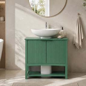 HOMCOM Dulap Sub Lavoar cu 2 Uși, Raft Deschis și Design Modern, 65x32x62 cm, Verde | Aosom Romania