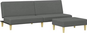 vidaXL Canapea extensibilă cu taburet, 2 locuri, gri închis, textil