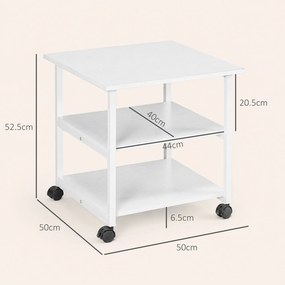 HOMCOM Suport Imprimantă cu Raft de Depozitare, Masă de Imprimantă mobilă pe roți,  50x50x52.5 cm, Alb | Aosom Romania
