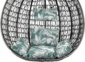 Fotoliu suspendat negru KOKON fara suport, pernă verde-albă