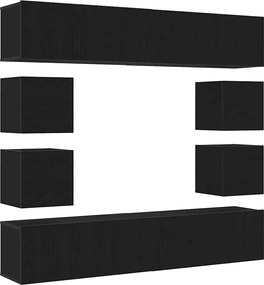 vidaXL Set comodă TV Pe perete Stejar Negru Lemn compozit
