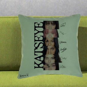 Perna Personalizata K-pop KATSEYE Semnaturi Membre Foto, 40x40 cm, Verde, Husa Detasabila, Perna Inclusa, BEKZ®
