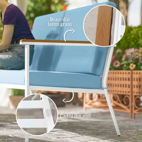Outsunny Set de Mobilier de Grădină din 5 Piese cu Canapea, 2 Fotoli și 2 Măsuțe de Cafea, 118x72x80 cm, Albastru Deschis | Aosom Romania